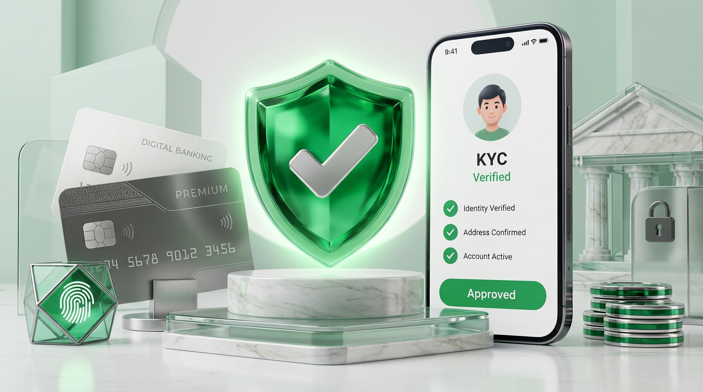 KYC verified digital banking accounts with shield, cards and approved identity check